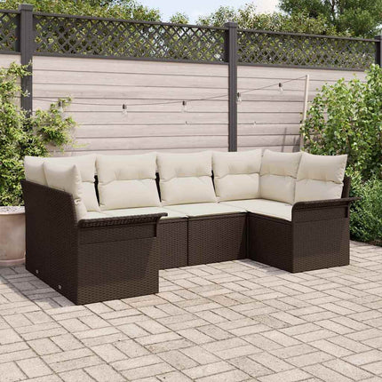 Havesofa Sæt med pude 6 pcs Brun polyrattan