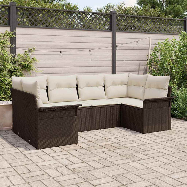 Havesofa Sæt med pude 6 pcs Brun polyrattan