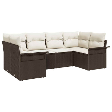 Havesofa Sæt med pude 6 pcs Brun polyrattan