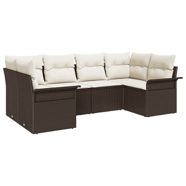 Havesofa Sæt med pude 6 pcs Brun polyrattan