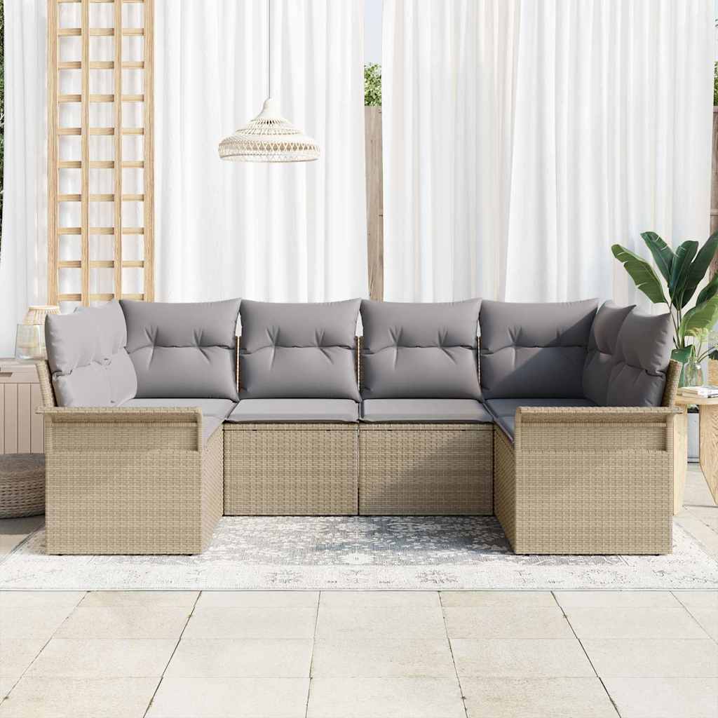 Havesofa Sæt med pude 6 pcs Beige polyrattan