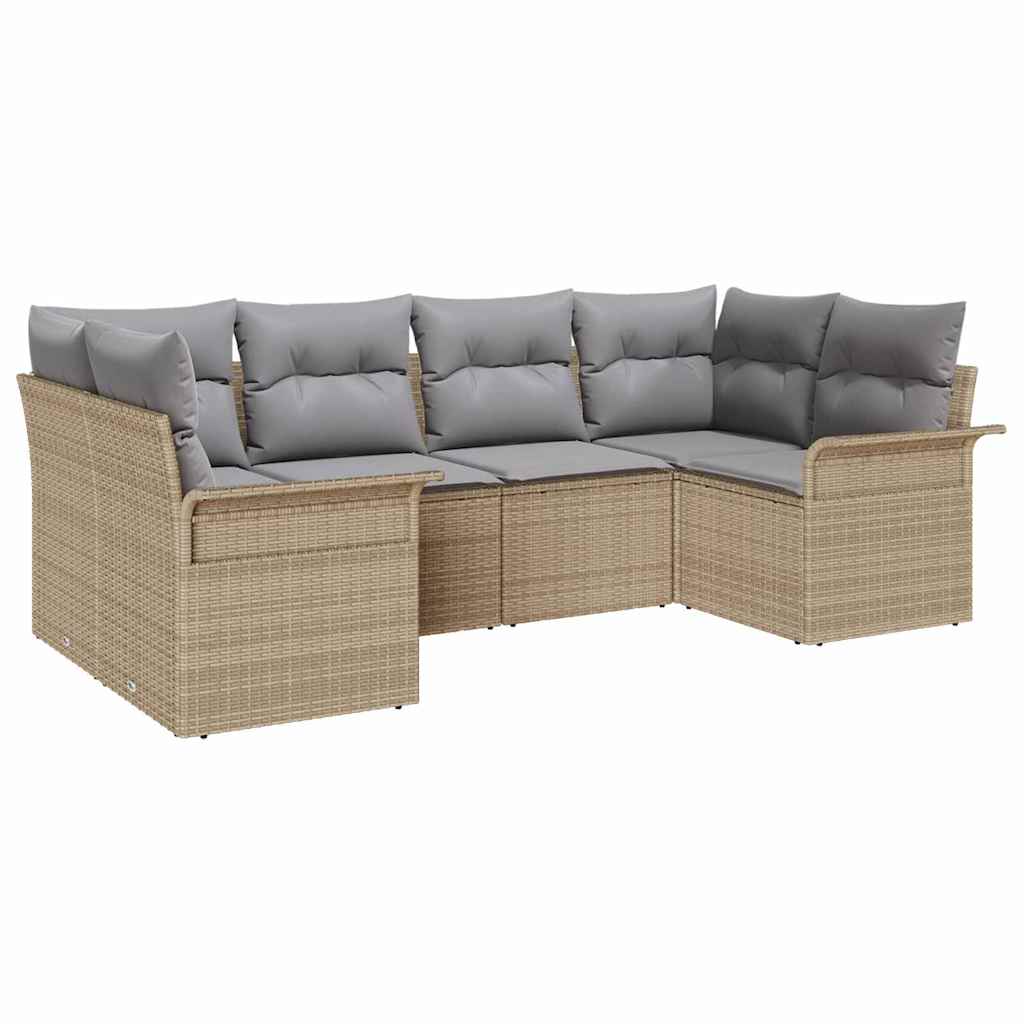 Havesofa Sæt med pude 6 pcs Beige polyrattan