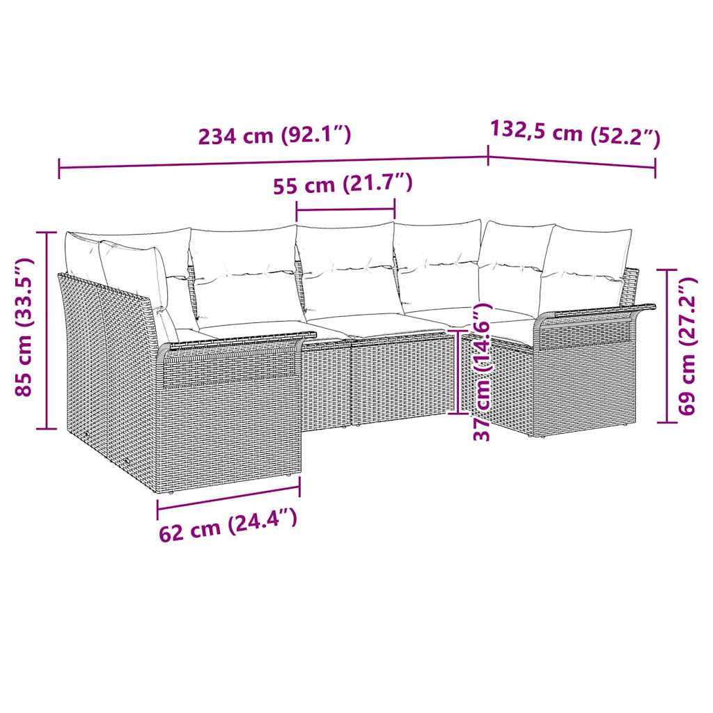 Havesofa Sæt med pude 6 pcs Beige polyrattan