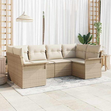 Havesofa Sæt med pude 6 pcs Beige polyrattan