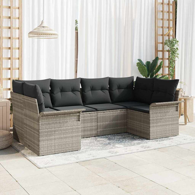 Havesofa Sæt med pude 6 pcs Lysegrå polyrattan