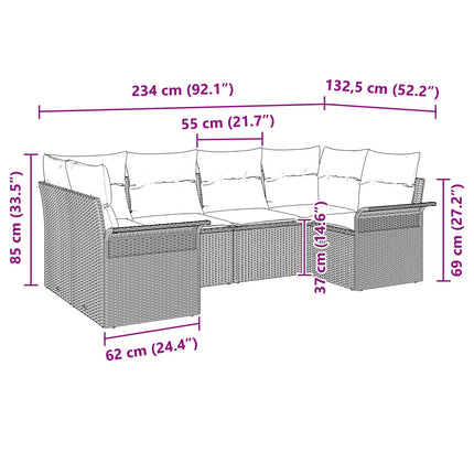 Havesofa Sæt med pude 6 pcs Brun polyrattan