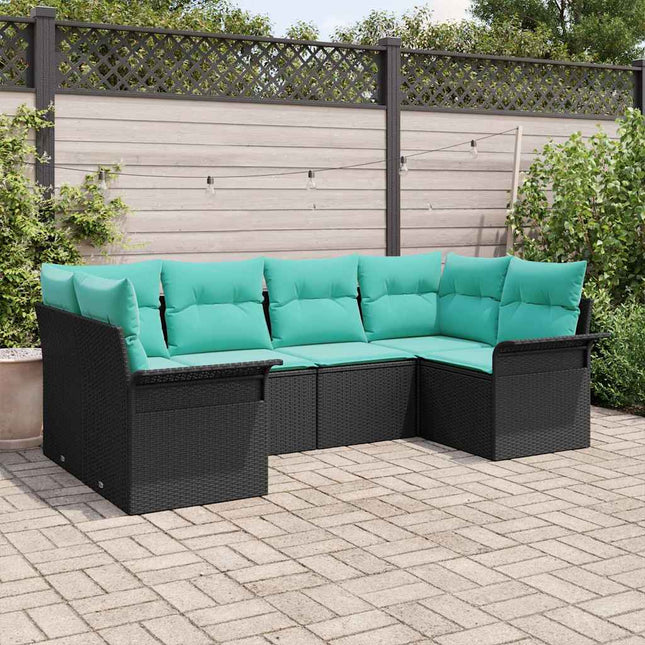 Havesofa Sæt med pude 6 pcs Sort Poly rattan