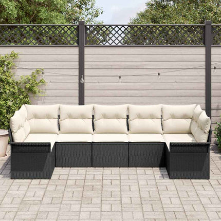 Havesofa Sæt 7 stk. Sort polyrattan