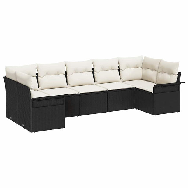 Havesofa Sæt 7 stk. Sort polyrattan