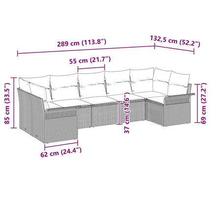 Havesofa Sæt 7 stk. Sort polyrattan