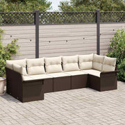Havesofa Sæt med pude 7 pcs Brun polyrattan