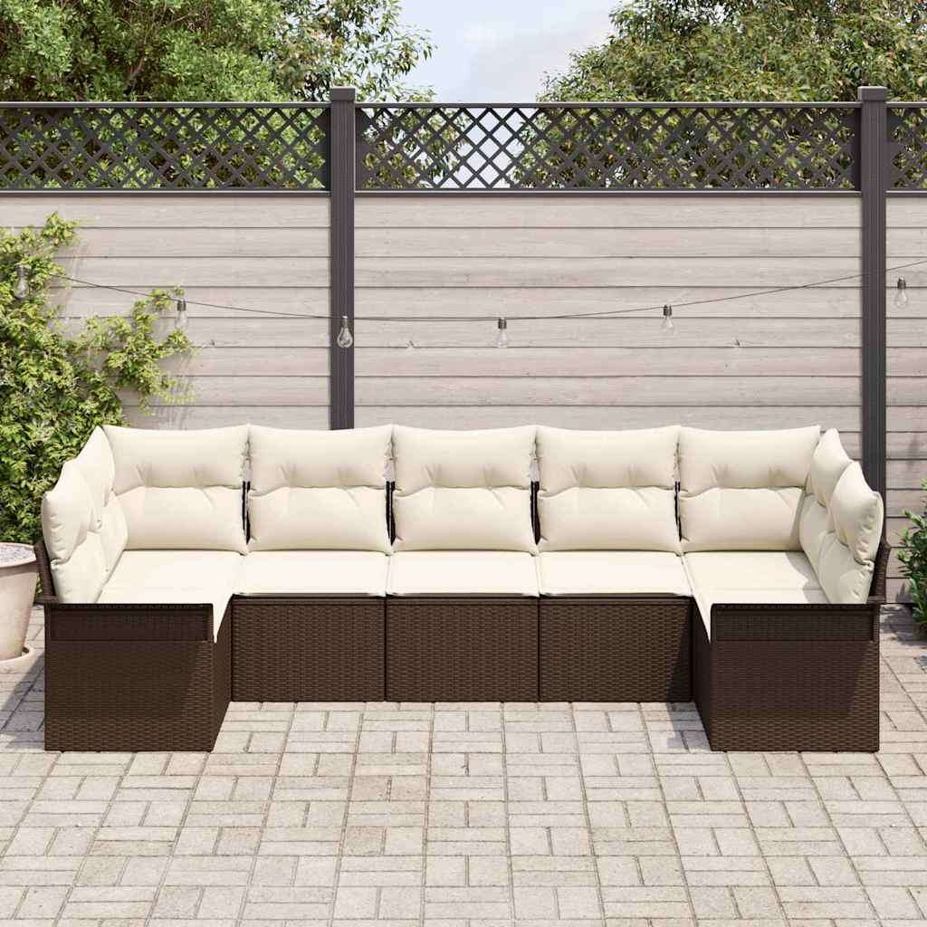 Havesofa Sæt med pude 7 pcs Brun polyrattan