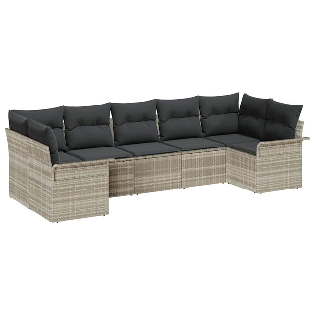 Havesofa Sæt med pude 7 pcs Lysegrå Poly rattan