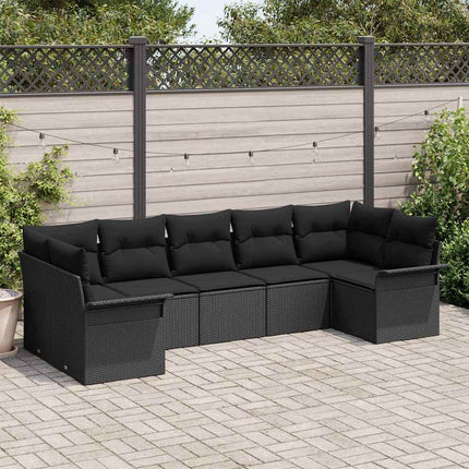 Havesofa Sæt med pude 7 pcs Sort polyrattan