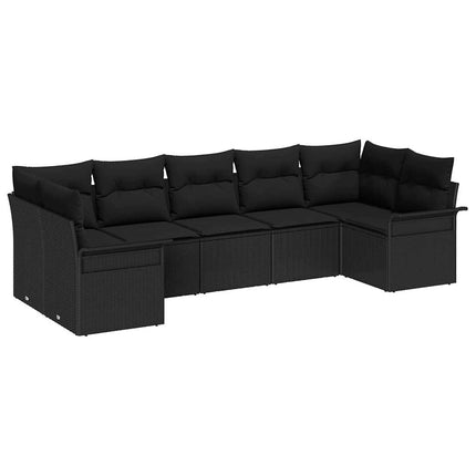 Havesofa Sæt med pude 7 pcs Sort polyrattan