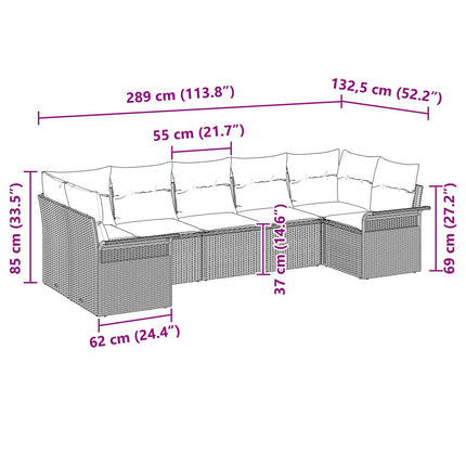 Havesofa Sæt med pude 7 pcs Sort Poly rattan