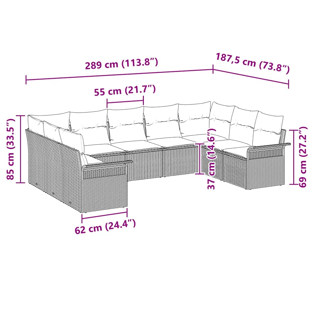 Havesofa Sæt med pude Sort polyrattan