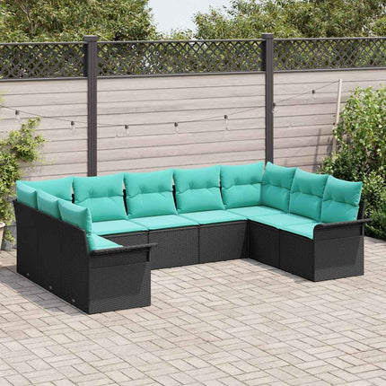 Havesofa Sæt med pude 9 pcs Sort polyrattan