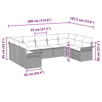 Havesofa Sæt med pude 9 pcs Sort polyrattan