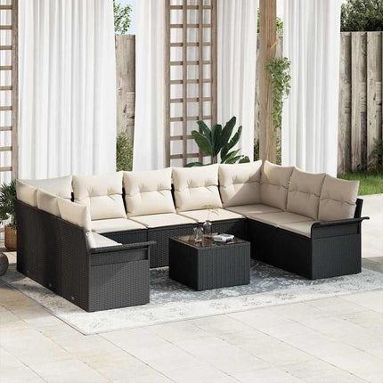 Havesofa Sæt 10 stk. Sort polyrattan