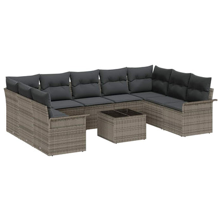 Havesofa Sæt med pude 10 pcs Grå polyrattan