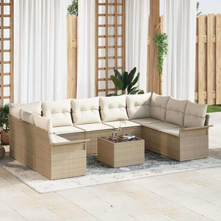 Havesofa Sæt med pude 10 pcs Beige polyrattan