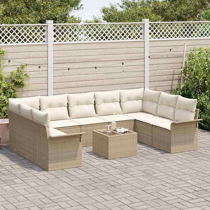 Havesofa Sæt med pude 10 pcs Beige polyrattan
