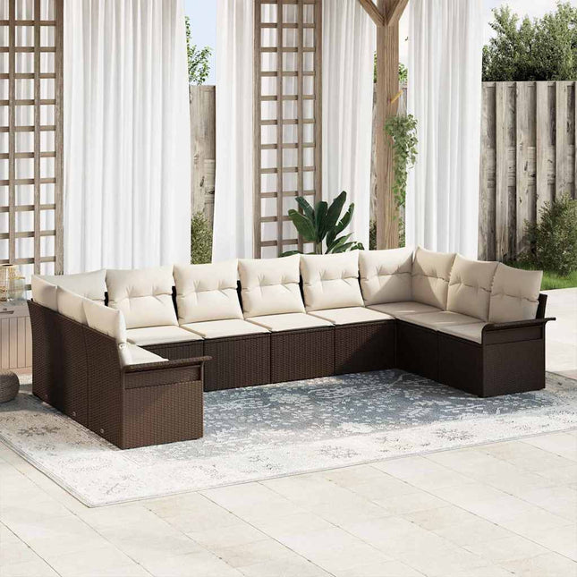 Havesofa Sæt med pude 10 pcs Brun polyrattan
