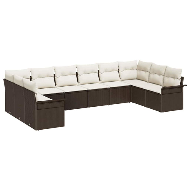Havesofa Sæt med pude 10 pcs Brun polyrattan