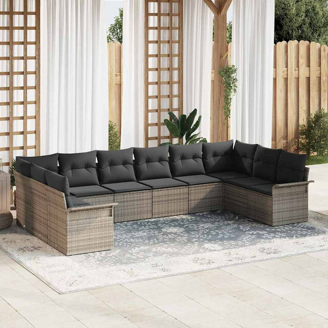 Havesofa Sæt med pude 10 pcs Grå polyrattan
