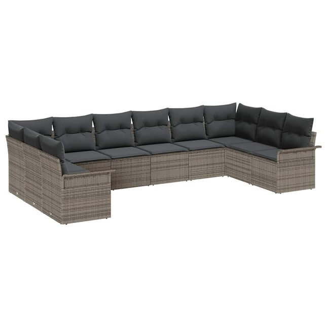 Havesofa Sæt med pude 10 pcs Grå polyrattan