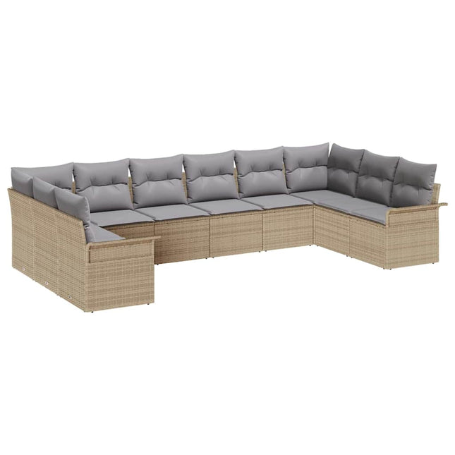 Havesofa Sæt med pude 10 pcs Beige polyrattan