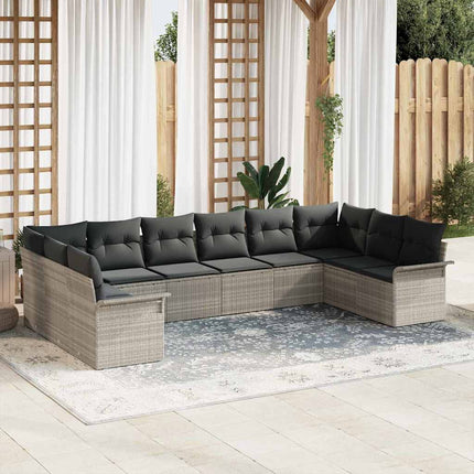 Havesofa Sæt med pude 10 pcs Lysegrå polyrattan