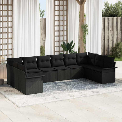 Havesofa Sæt med pude 10 pcs Sort polyrattan