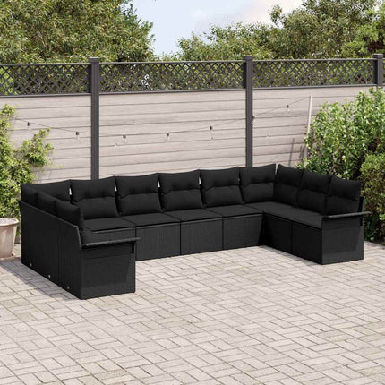 Havesofa Sæt med pude 10 pcs Sort polyrattan