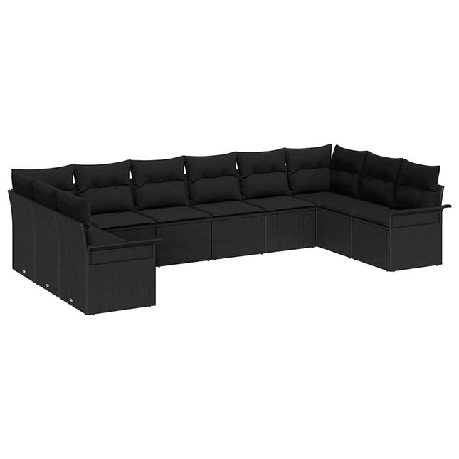 Havesofa Sæt med pude 10 pcs Sort polyrattan