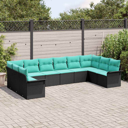 Havesofa Sæt med pude 10 pcs Sort polyrattan