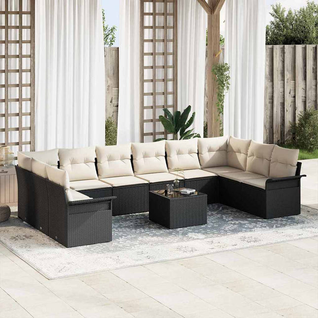 Havesofa Sæt med pude 11 pcs Sort polyrattan