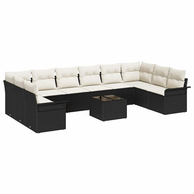 Havesofa Sæt med pude 11 pcs Sort polyrattan