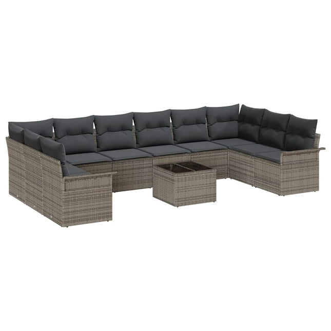 Havesofa Sæt med pude 11 pcs Grå Poly rattan