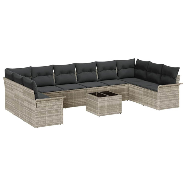 Havesofa Sæt med pude 11 pcs Lysegrå Poly rattan