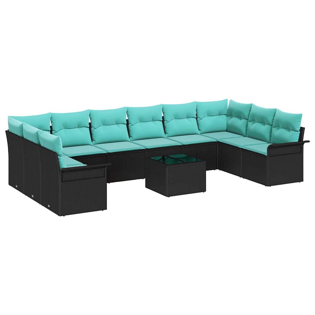 Havesofa Sæt med pude 11 pcs Sort Poly rattan