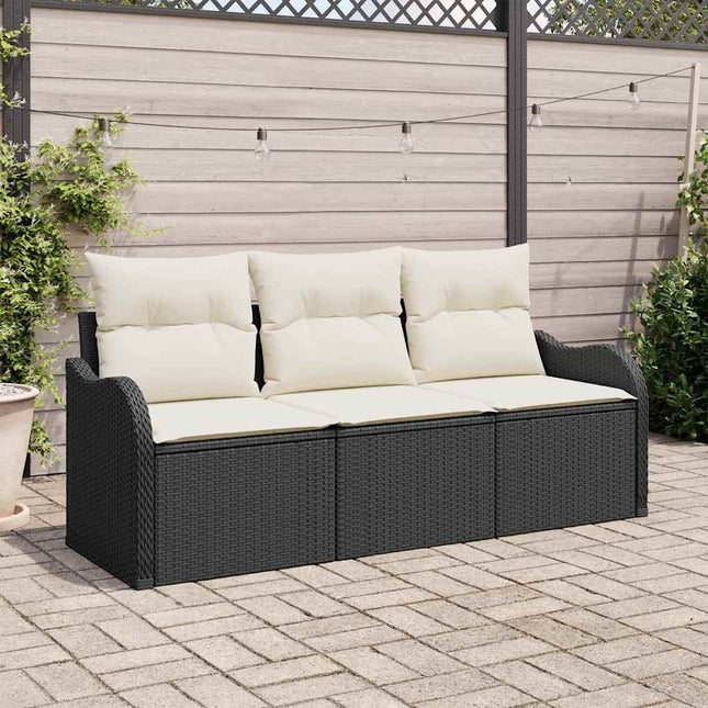 Havesofa Sæt med pude 3 pcs Sort polyrattan