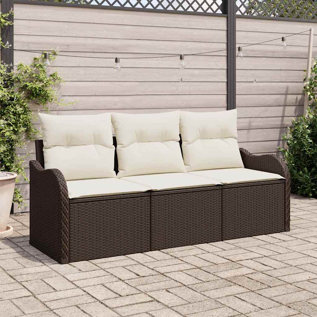 Havesofa Sæt med pude 3 pcs Brun polyrattan