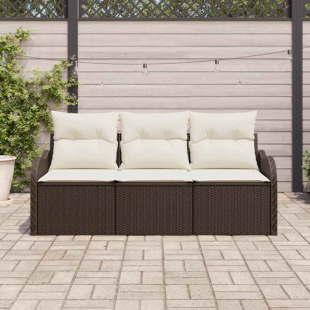Havesofa Sæt med pude 3 pcs Brun polyrattan