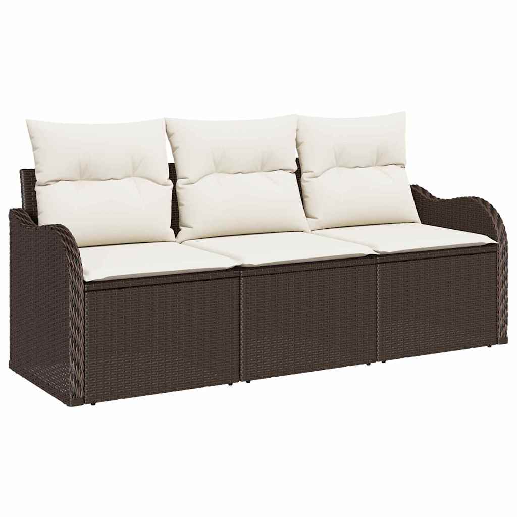 Havesofa Sæt med pude 3 pcs Brun polyrattan