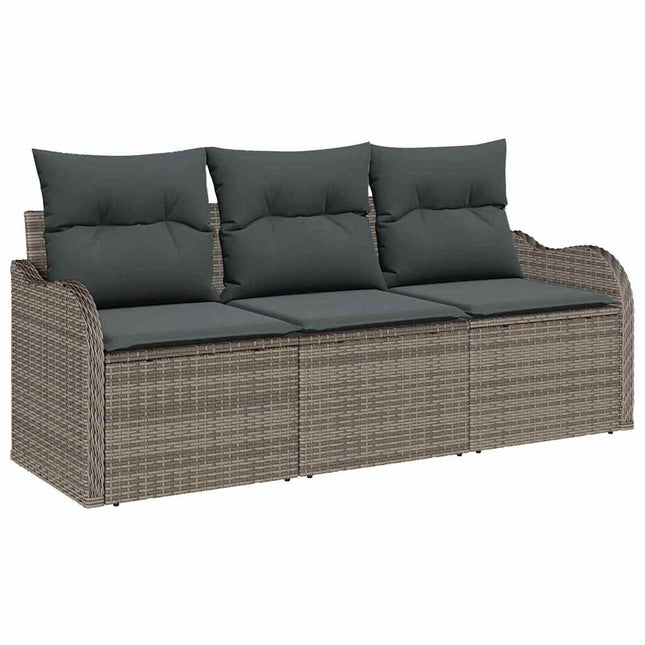 Havesofa Sæt med pude 3 pcs Grå polyrattan