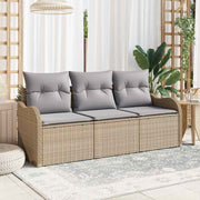 Havesofa Sæt med pude 3 pcs Beige polyrattan