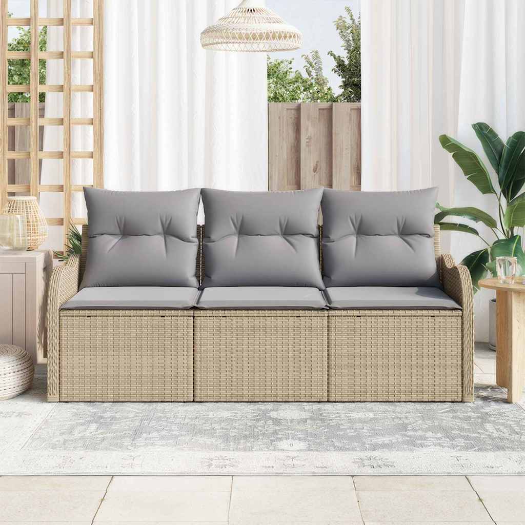 Havesofa Sæt med pude 3 pcs Beige polyrattan