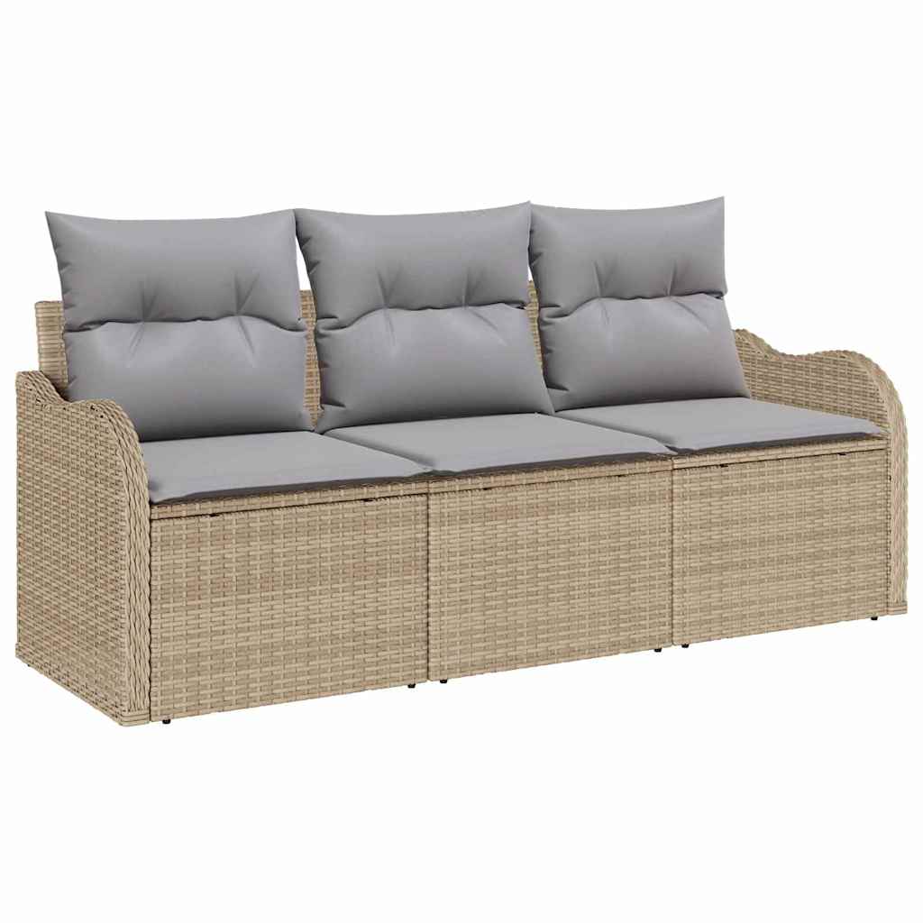 Havesofa Sæt med pude 3 pcs Beige polyrattan